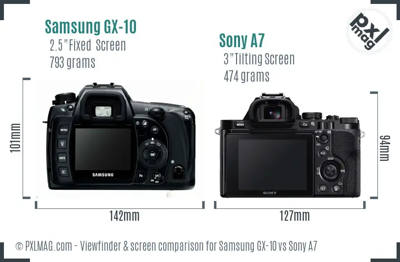 Samsung GX-10 vs Sony A7 Screen and Viewfinder comparison