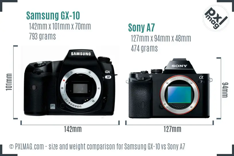Samsung GX-10 vs Sony A7 size comparison
