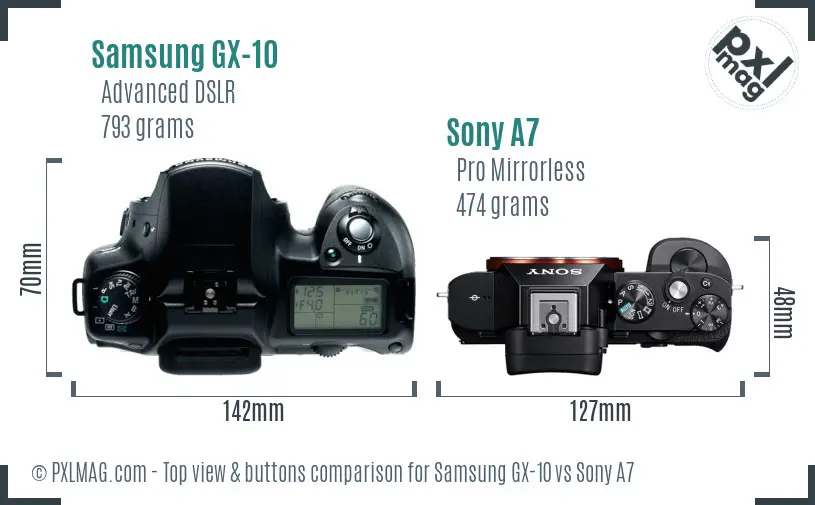 Samsung GX-10 vs Sony A7 top view buttons comparison
