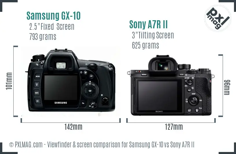 Samsung GX-10 vs Sony A7R II Screen and Viewfinder comparison