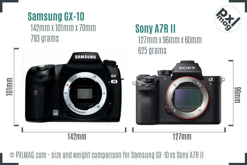 Samsung GX-10 vs Sony A7R II size comparison