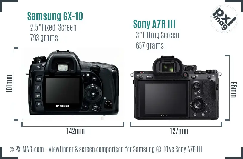 Samsung GX-10 vs Sony A7R III Screen and Viewfinder comparison