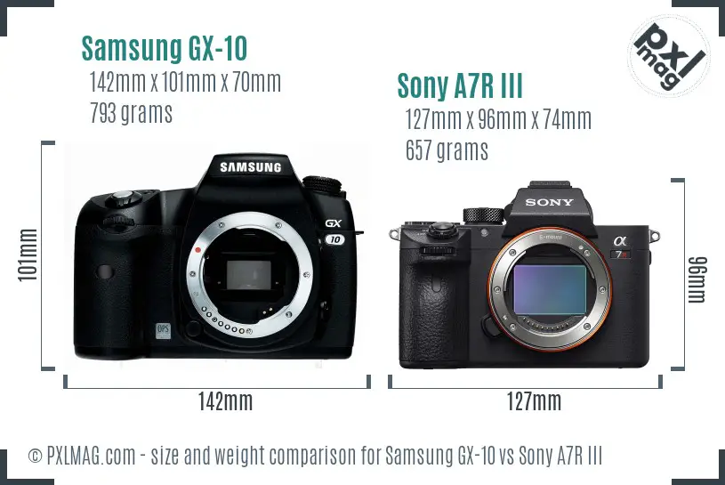 Samsung GX-10 vs Sony A7R III size comparison