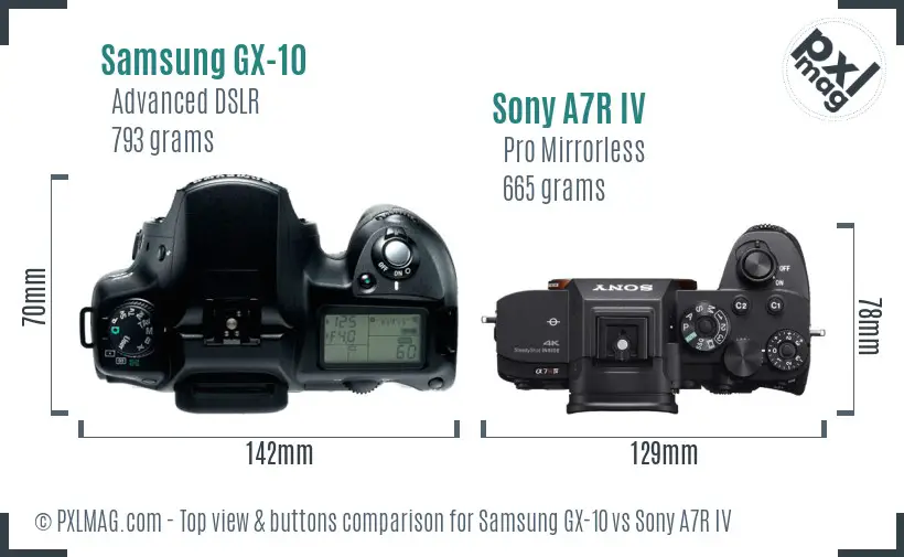Samsung GX-10 vs Sony A7R IV top view buttons comparison