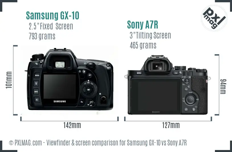 Samsung GX-10 vs Sony A7R Screen and Viewfinder comparison