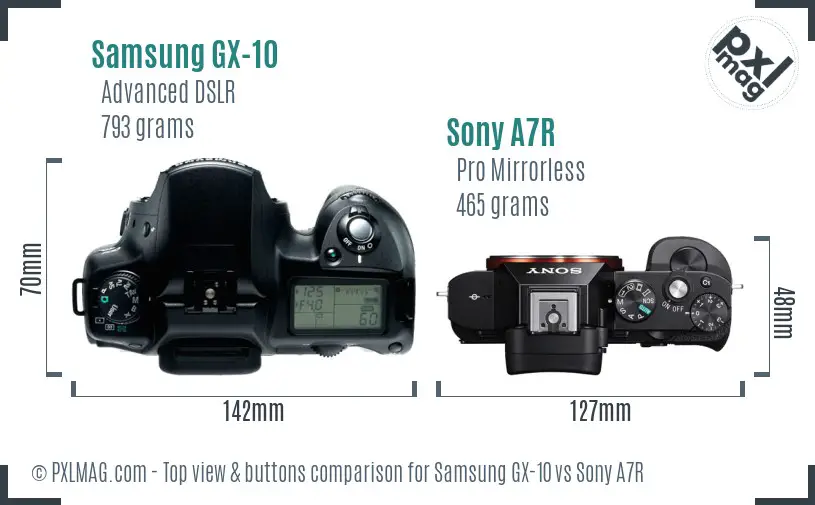 Samsung GX-10 vs Sony A7R top view buttons comparison