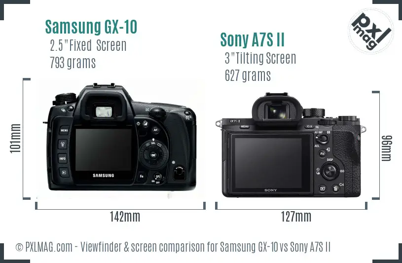 Samsung GX-10 vs Sony A7S II Screen and Viewfinder comparison