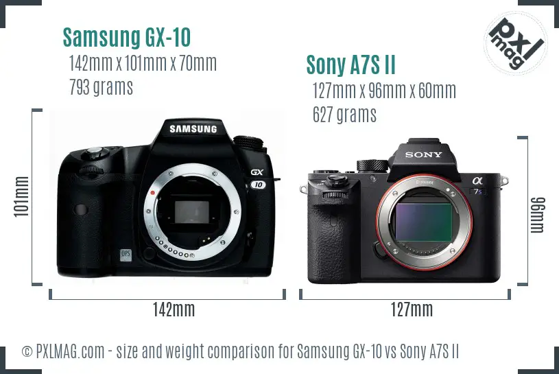 Samsung GX-10 vs Sony A7S II size comparison