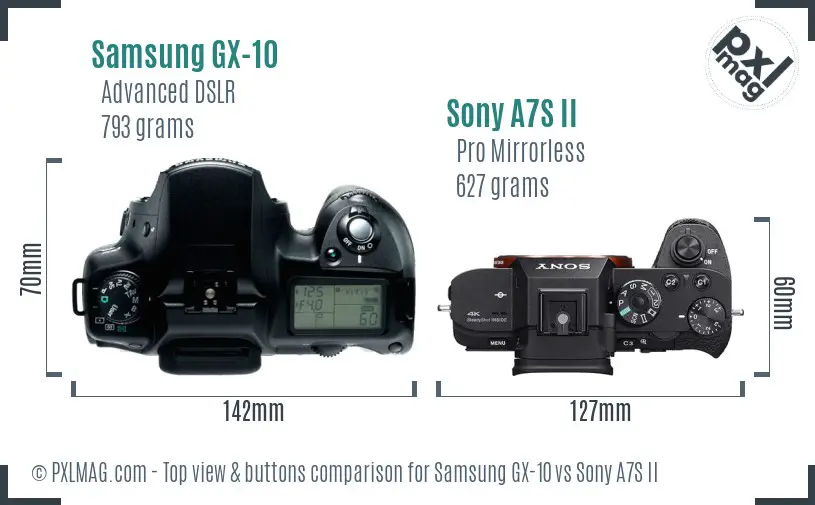 Samsung GX-10 vs Sony A7S II top view buttons comparison