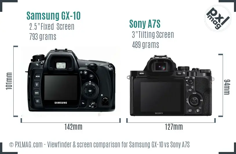 Samsung GX-10 vs Sony A7S Screen and Viewfinder comparison