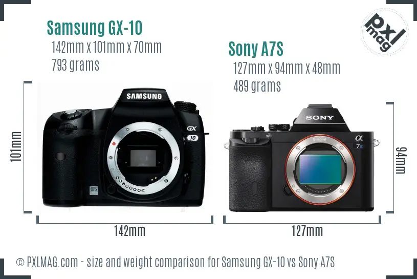 Samsung GX-10 vs Sony A7S size comparison