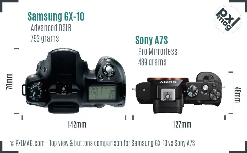 Samsung GX-10 vs Sony A7S top view buttons comparison