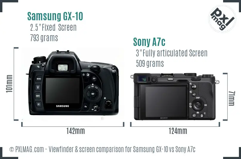 Samsung GX-10 vs Sony A7c Screen and Viewfinder comparison