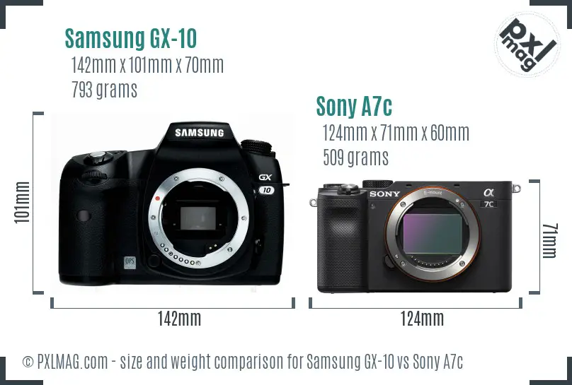 Samsung GX-10 vs Sony A7c size comparison