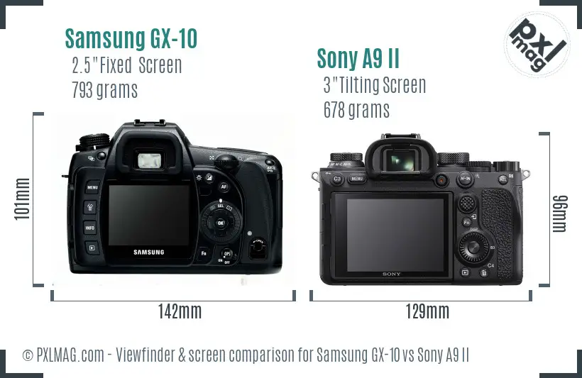 Samsung GX-10 vs Sony A9 II Screen and Viewfinder comparison