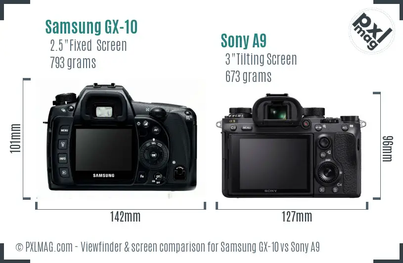 Samsung GX-10 vs Sony A9 Screen and Viewfinder comparison