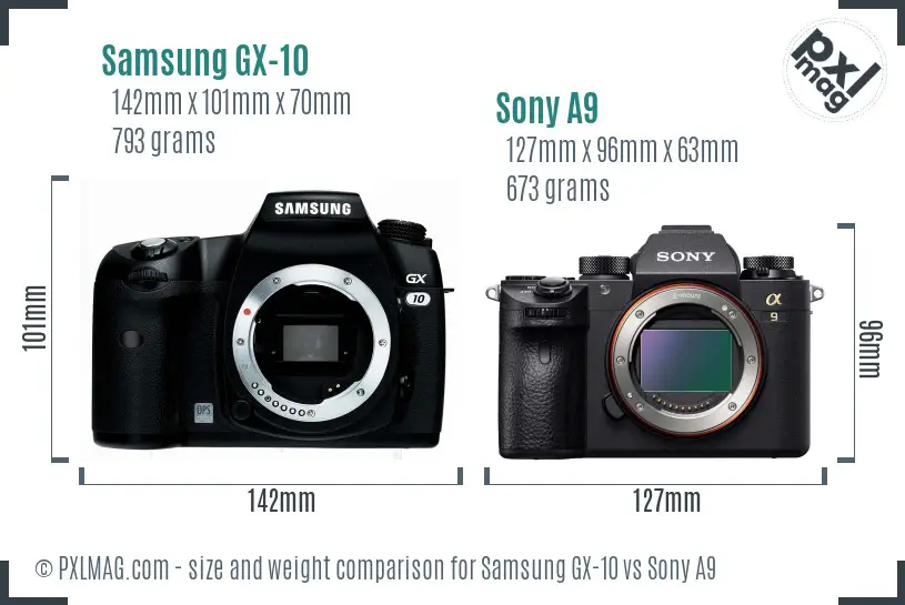 Samsung GX-10 vs Sony A9 size comparison