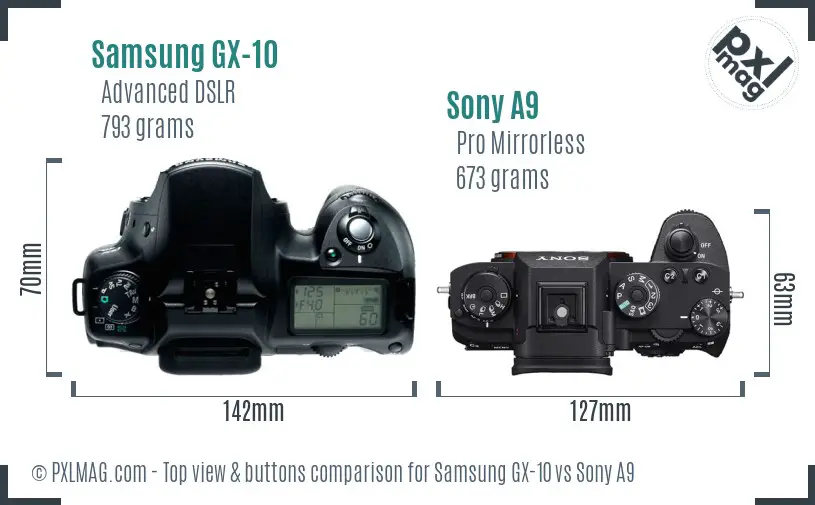 Samsung GX-10 vs Sony A9 top view buttons comparison