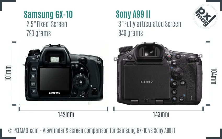 Samsung GX-10 vs Sony A99 II Screen and Viewfinder comparison