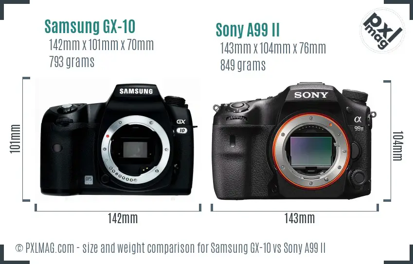 Samsung GX-10 vs Sony A99 II size comparison