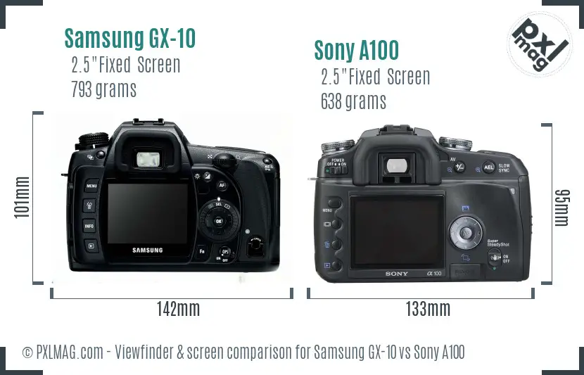 Samsung GX-10 vs Sony A100 Screen and Viewfinder comparison