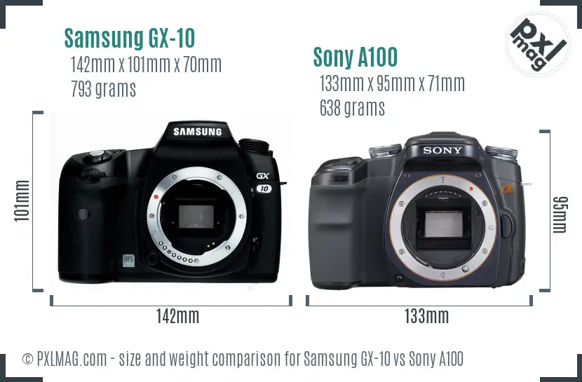 Samsung GX-10 vs Sony A100 size comparison