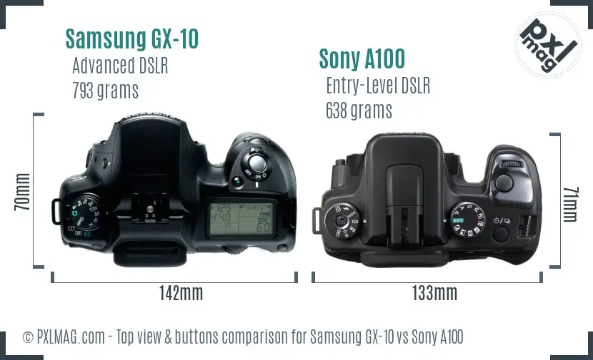 Samsung GX-10 vs Sony A100 top view buttons comparison