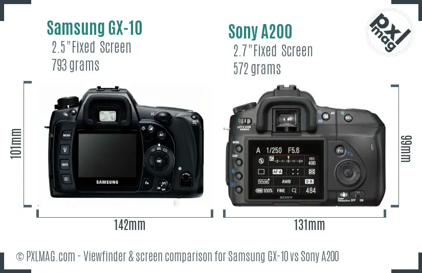 Samsung GX-10 vs Sony A200 Screen and Viewfinder comparison