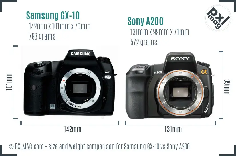 Samsung GX-10 vs Sony A200 size comparison