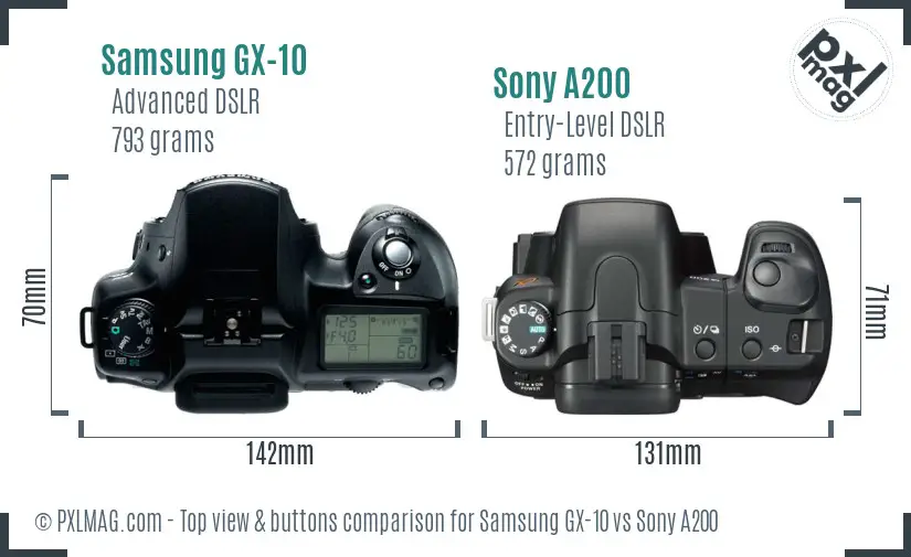 Samsung GX-10 vs Sony A200 top view buttons comparison