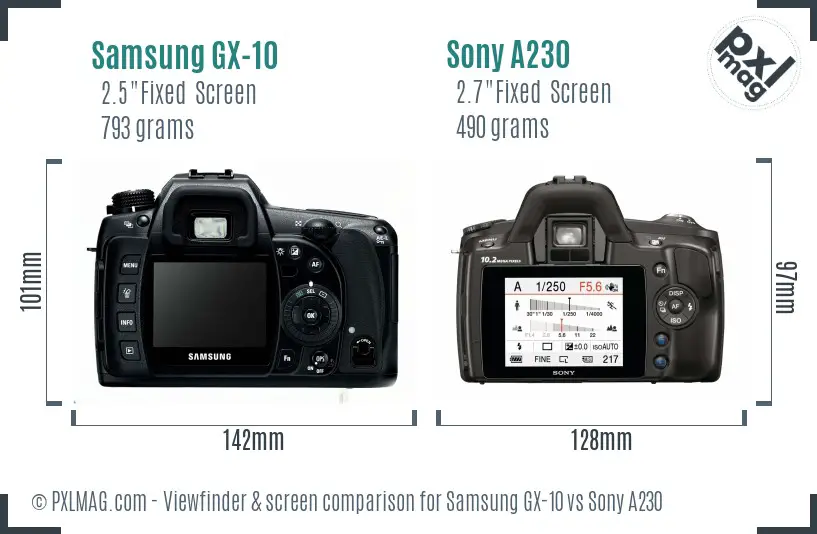 Samsung GX-10 vs Sony A230 Screen and Viewfinder comparison