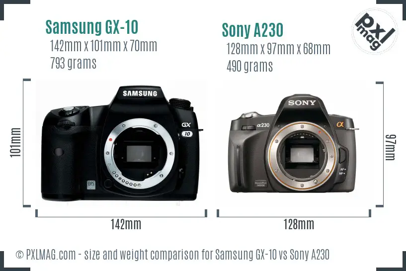 Samsung GX-10 vs Sony A230 size comparison