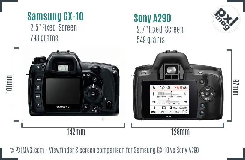 Samsung GX-10 vs Sony A290 Screen and Viewfinder comparison