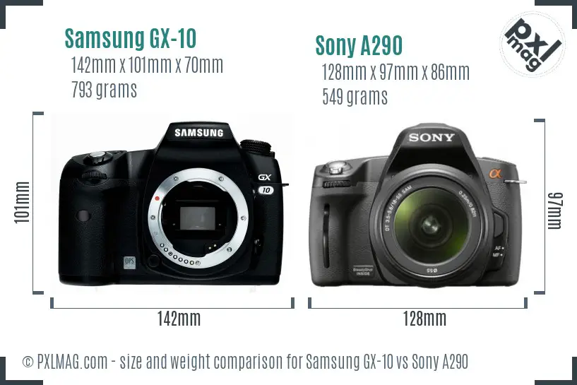 Samsung GX-10 vs Sony A290 size comparison