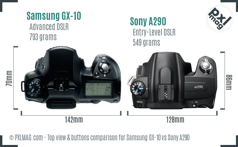 Samsung GX-10 vs Sony A290 top view buttons comparison