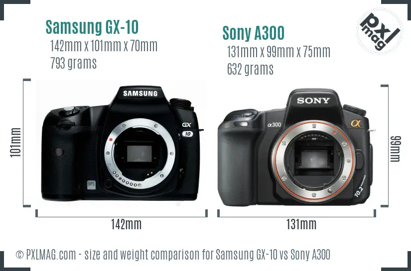 Samsung GX-10 vs Sony A300 size comparison