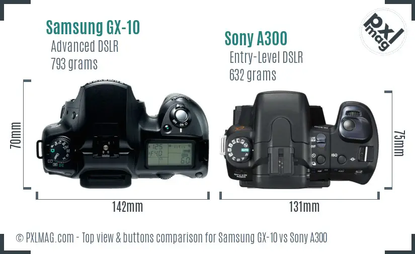 Samsung GX-10 vs Sony A300 top view buttons comparison