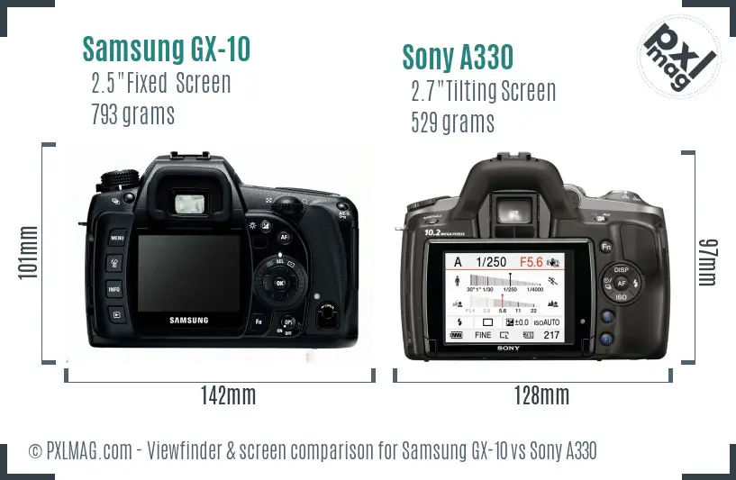 Samsung GX-10 vs Sony A330 Screen and Viewfinder comparison