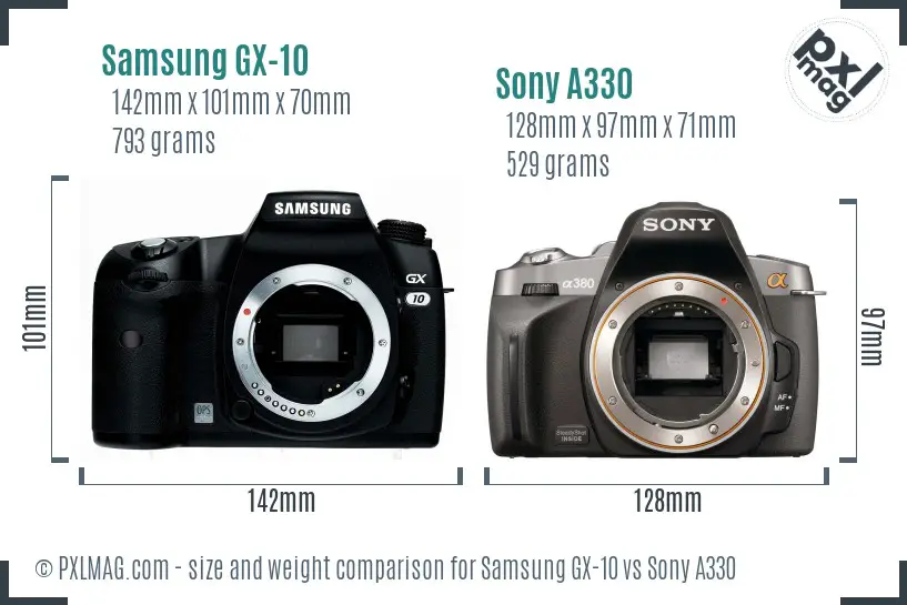 Samsung GX-10 vs Sony A330 size comparison