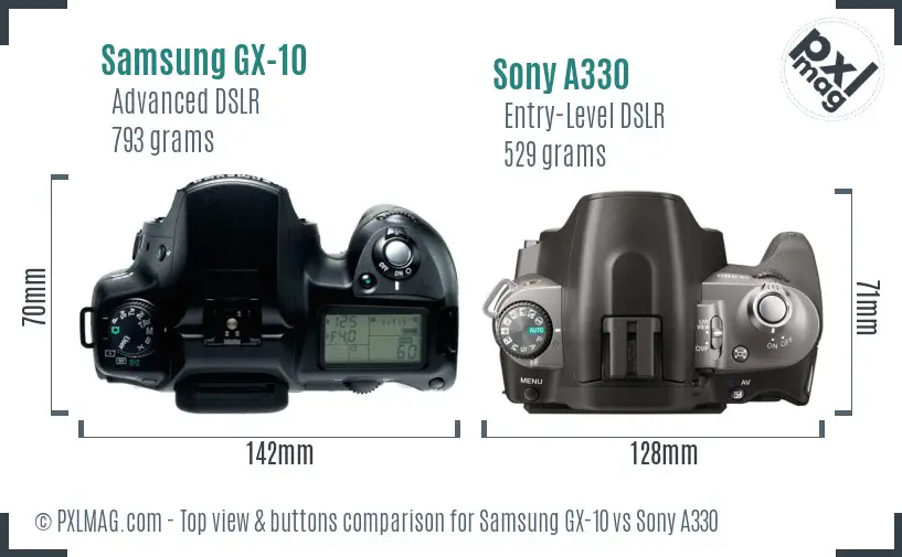 Samsung GX-10 vs Sony A330 top view buttons comparison