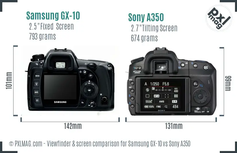 Samsung GX-10 vs Sony A350 Screen and Viewfinder comparison