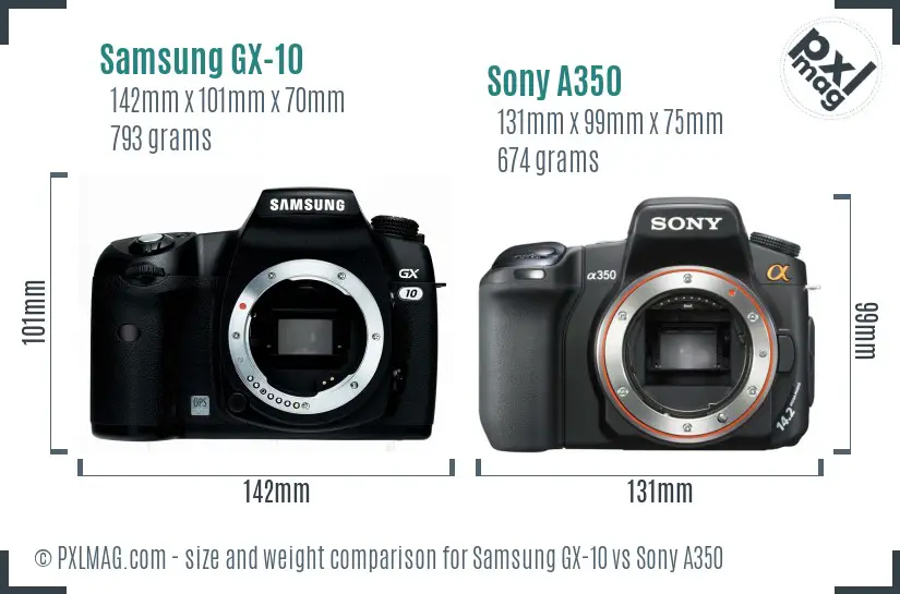 Samsung GX-10 vs Sony A350 size comparison