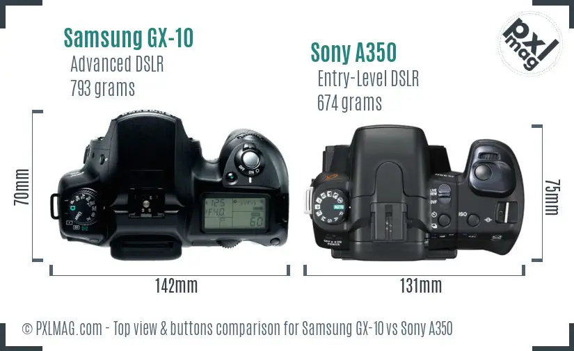 Samsung GX-10 vs Sony A350 top view buttons comparison