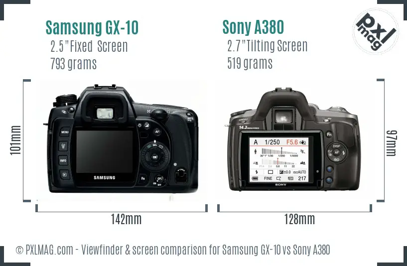 Samsung GX-10 vs Sony A380 Screen and Viewfinder comparison