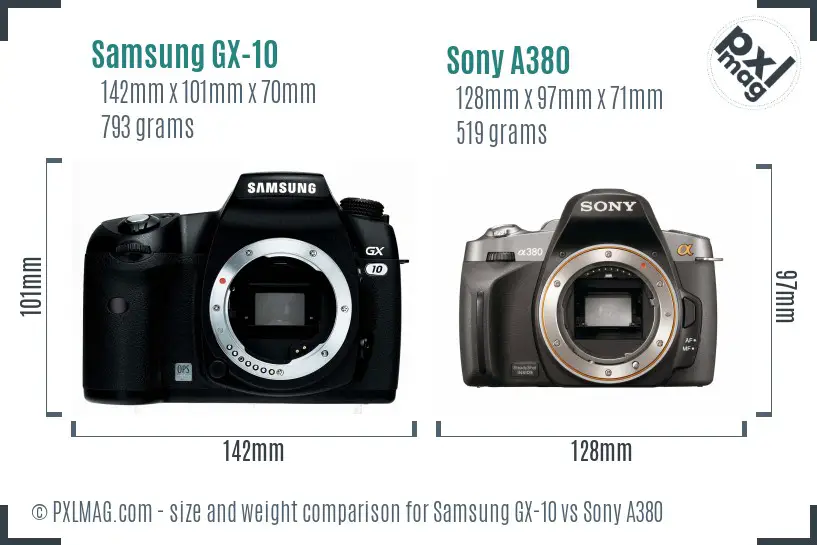 Samsung GX-10 vs Sony A380 size comparison