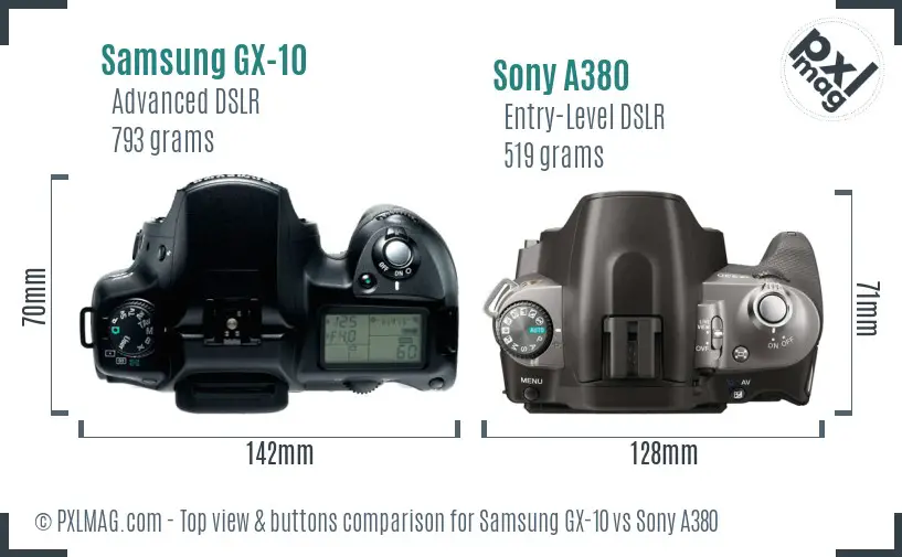 Samsung GX-10 vs Sony A380 top view buttons comparison