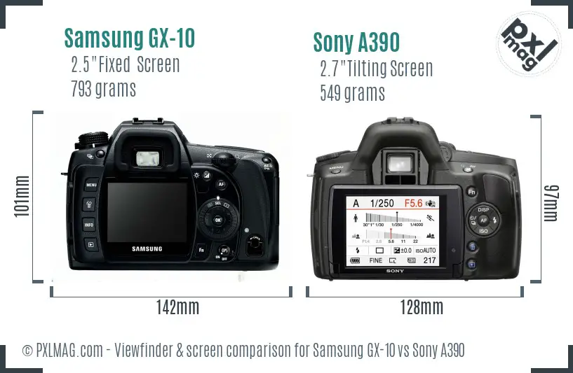 Samsung GX-10 vs Sony A390 Screen and Viewfinder comparison