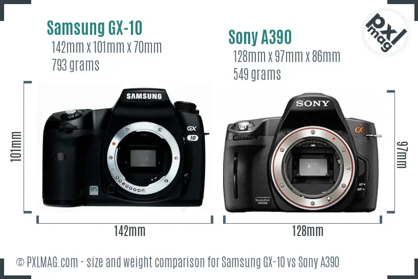 Samsung GX-10 vs Sony A390 size comparison