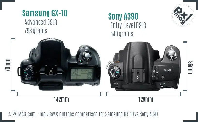Samsung GX-10 vs Sony A390 top view buttons comparison