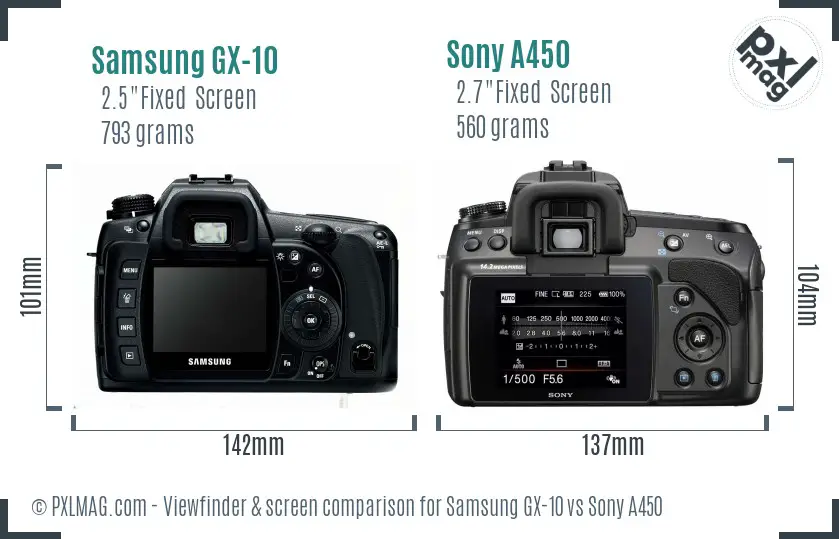 Samsung GX-10 vs Sony A450 Screen and Viewfinder comparison